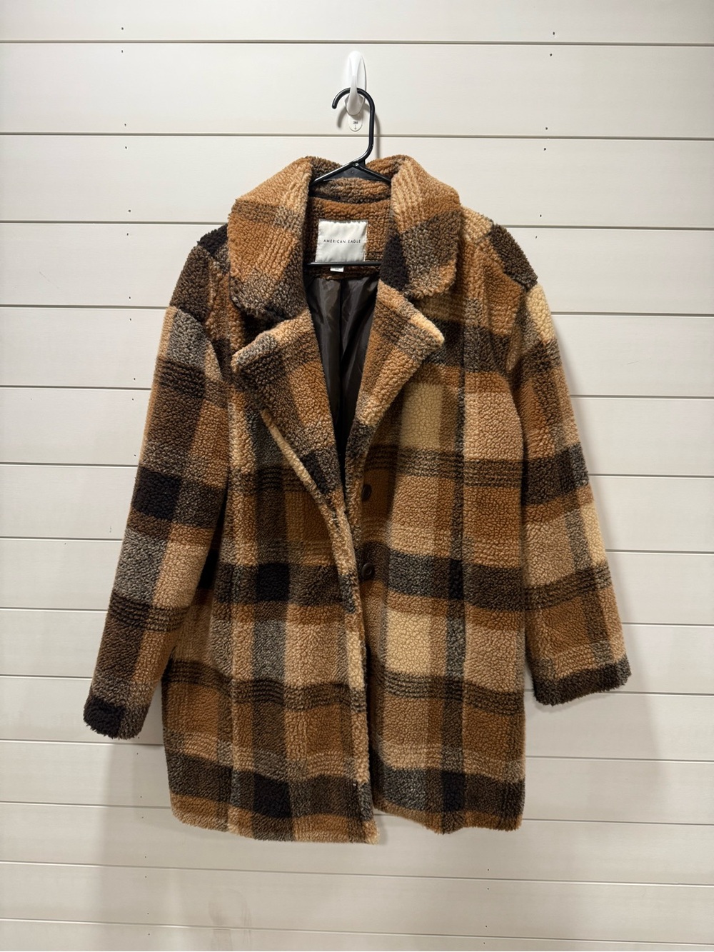 American Eagle Outfitters Brown & Tan Plaid Teddy Jacket